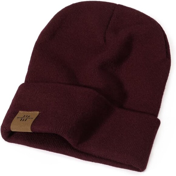 Men and Women Maroon Acrylic Stretchy Daily Knit Warm Winter Beanie Hats - Picture 2 of 6